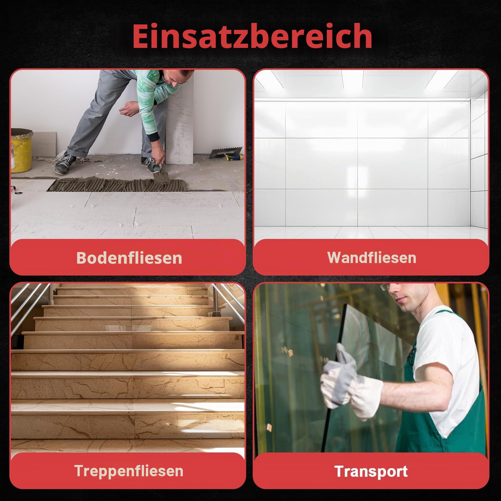 DEWINNER Fliesenvibrator, Fliesenmaschinen 6 Gänge Einstellbar, Fliesenrüttler mit akku Vakuum Saugheber für 0,3-2m Fliesen, 120kg Adsorption (Mit 2 Akkus und LCD-Display)