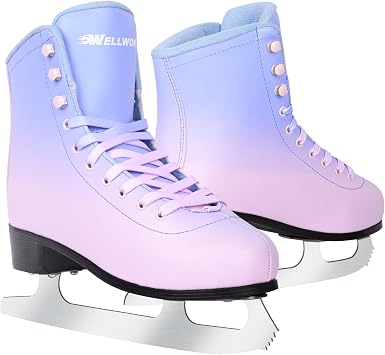Figure Ice Skates for Women Girls and Boys, Lace-Up Adult Figure Skate Ice Hockey Skates for Outdoor and Skating Rink, Figure Ice Skate Shoes Size US Womens 8.5/Mens 7