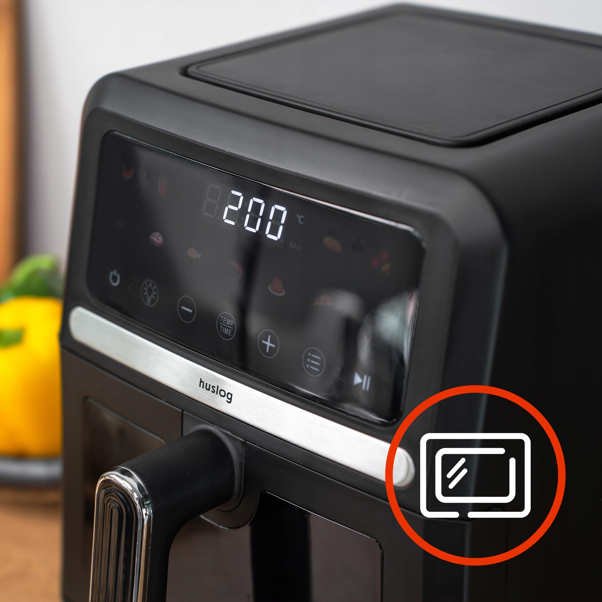 Freidora de Aire 5L 1500W, Air Fryer sin Aceite con 10 Programas Automáticos, 40–200°C, Pantalla LED Táctil, Cesta y Rejilla, Ventana de Visualización, Fácil Limpieza, Compacta, Negro