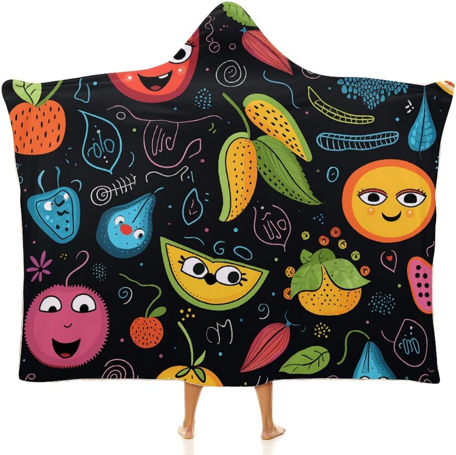 Fruits And Butterflies Hooded Blanket Cozy And Functional,Wearable Blanket Hoodie for Women Men,Blanket Poncho Presents50 x60
