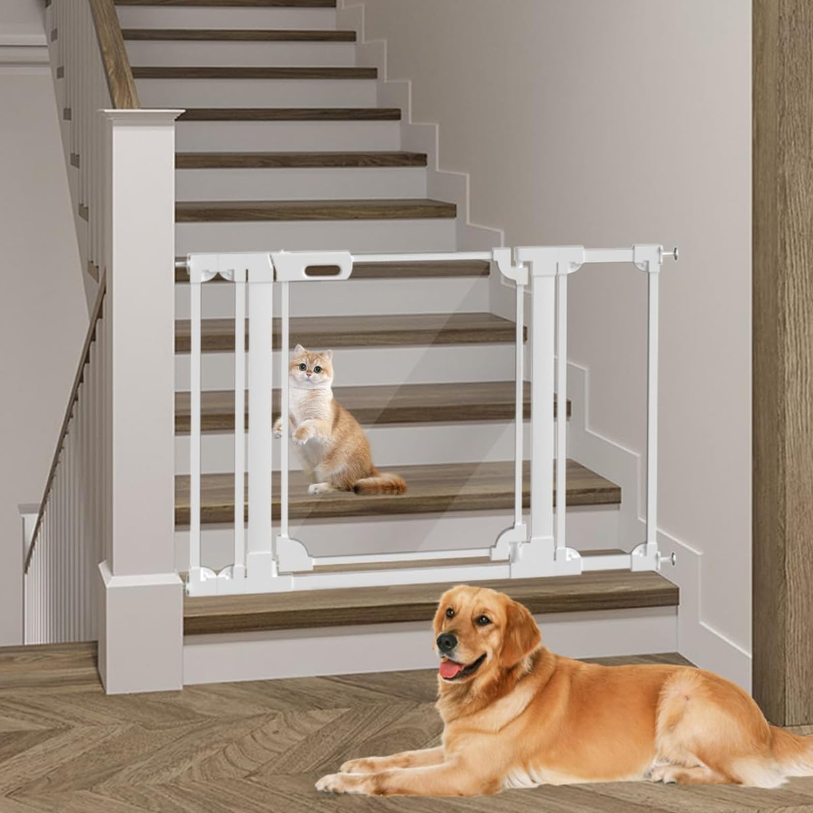 Xifamniy Puerta de escalera transparente para mascotas, puertas de escalera de 122 cm para puerta de escalera de bebé y niño, puertas de escalera para perros para Stufen und Gänge