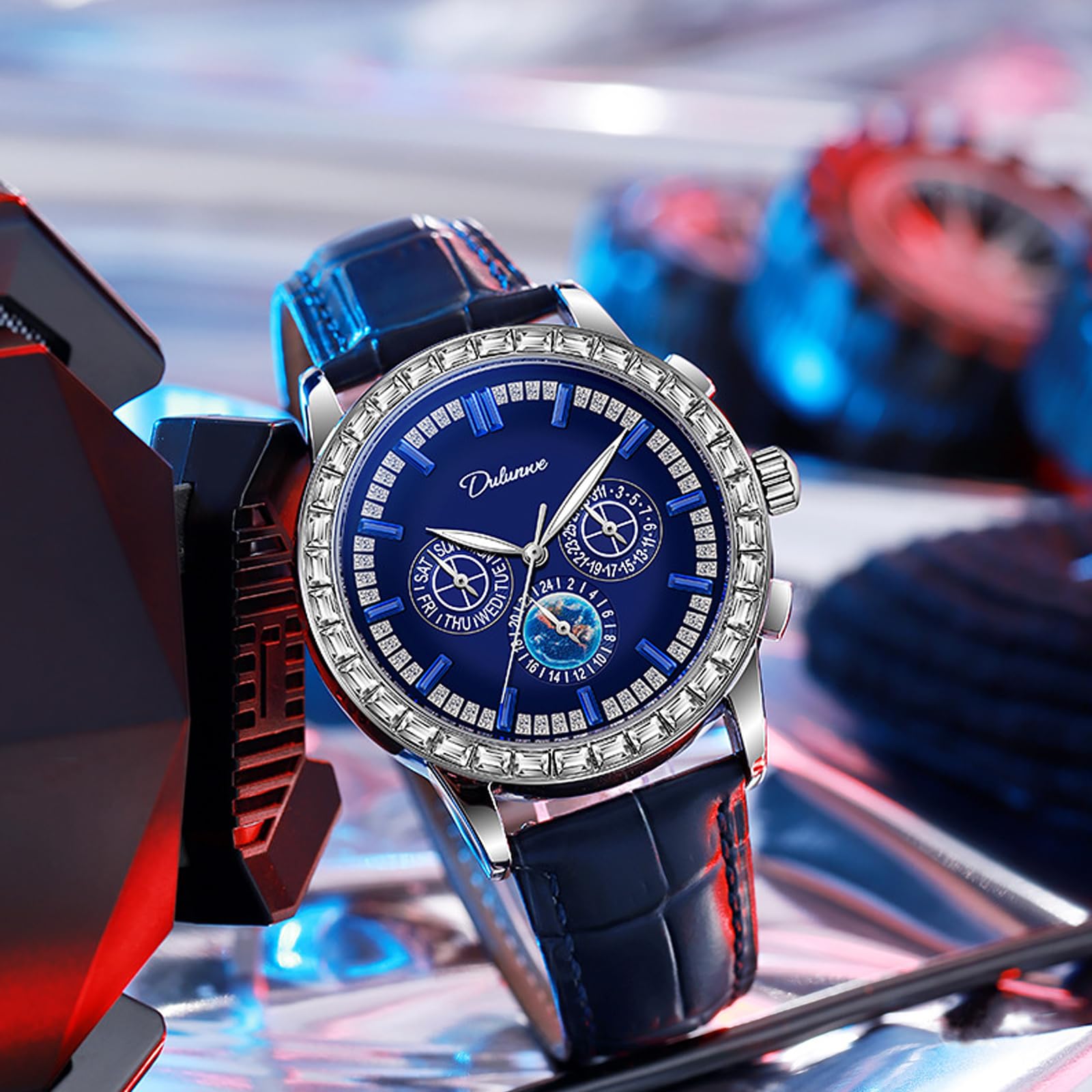 Reloj de pulsera de moda para hombre, esfera grande de diamante, reloj mecánico de cuerda manual, correa de cuero, relojes automáticos de negocios