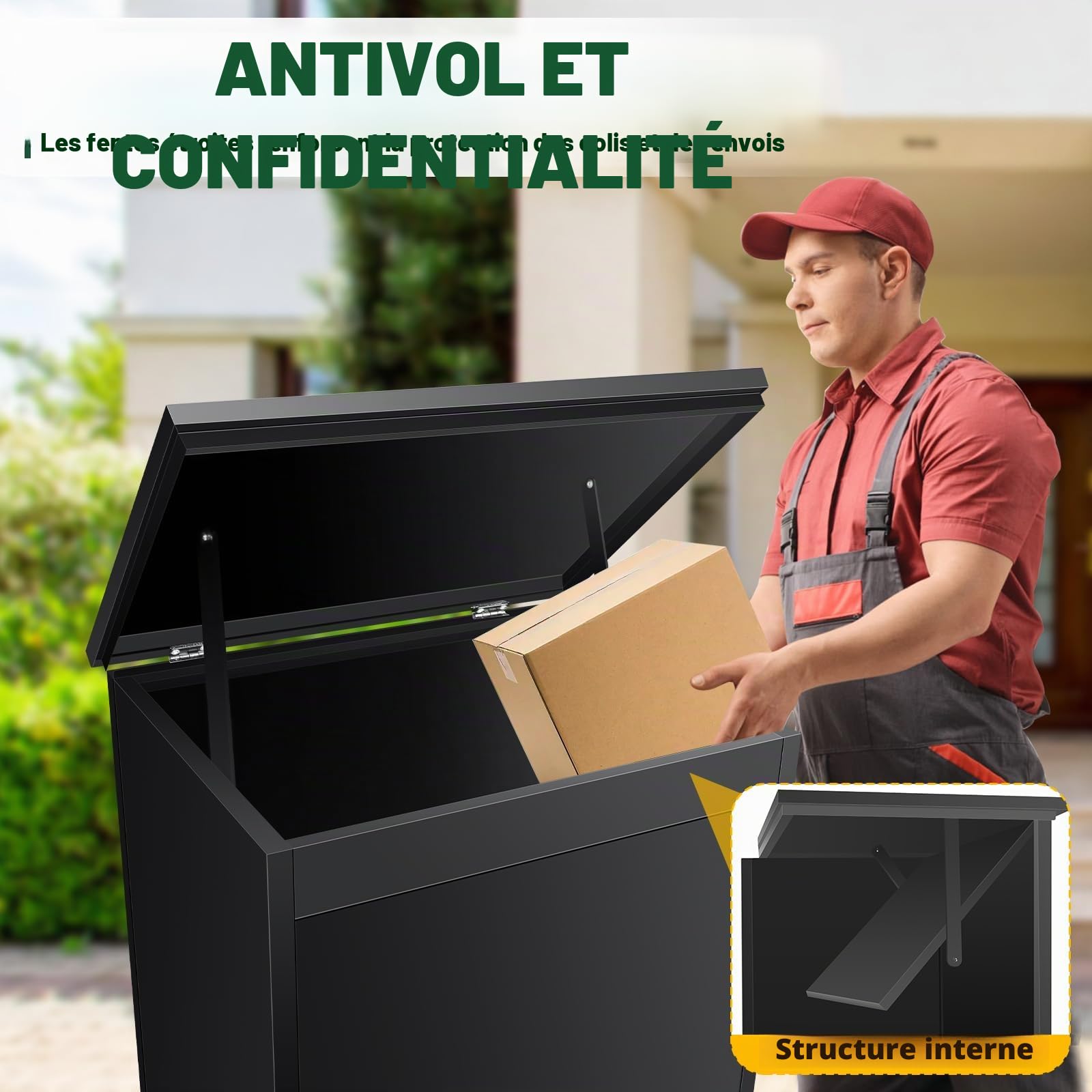 Boîte aux lettres boîte à colis pour l'extérieur, boîte à colis avec serrure à combinaison, boîte aux lettres en acier revêtu de poudre acier inoxydable, boîte aux lettres à colis avec fonction