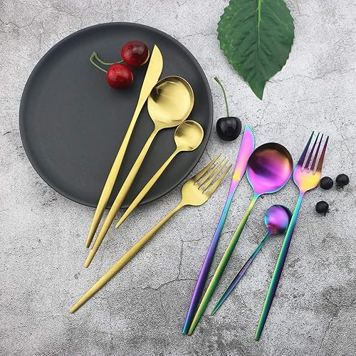 Miniatura 4 de JASHII Juego de cubiertos de acero inoxidable de 24 piezas, juego de cubiertos de servicio para 6, utensilios para cocina, aptos para lavavajillas