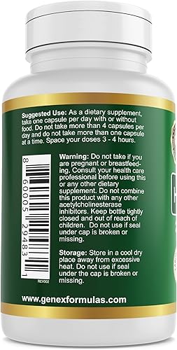 Miniatura 4 de Genex Formulas Huperzine A 200mcg (120 cápsulas)  Nootrópico apoya la memoria, el enfoque y la salud cognitiva, sin OMG, sin gluten, vegetariano