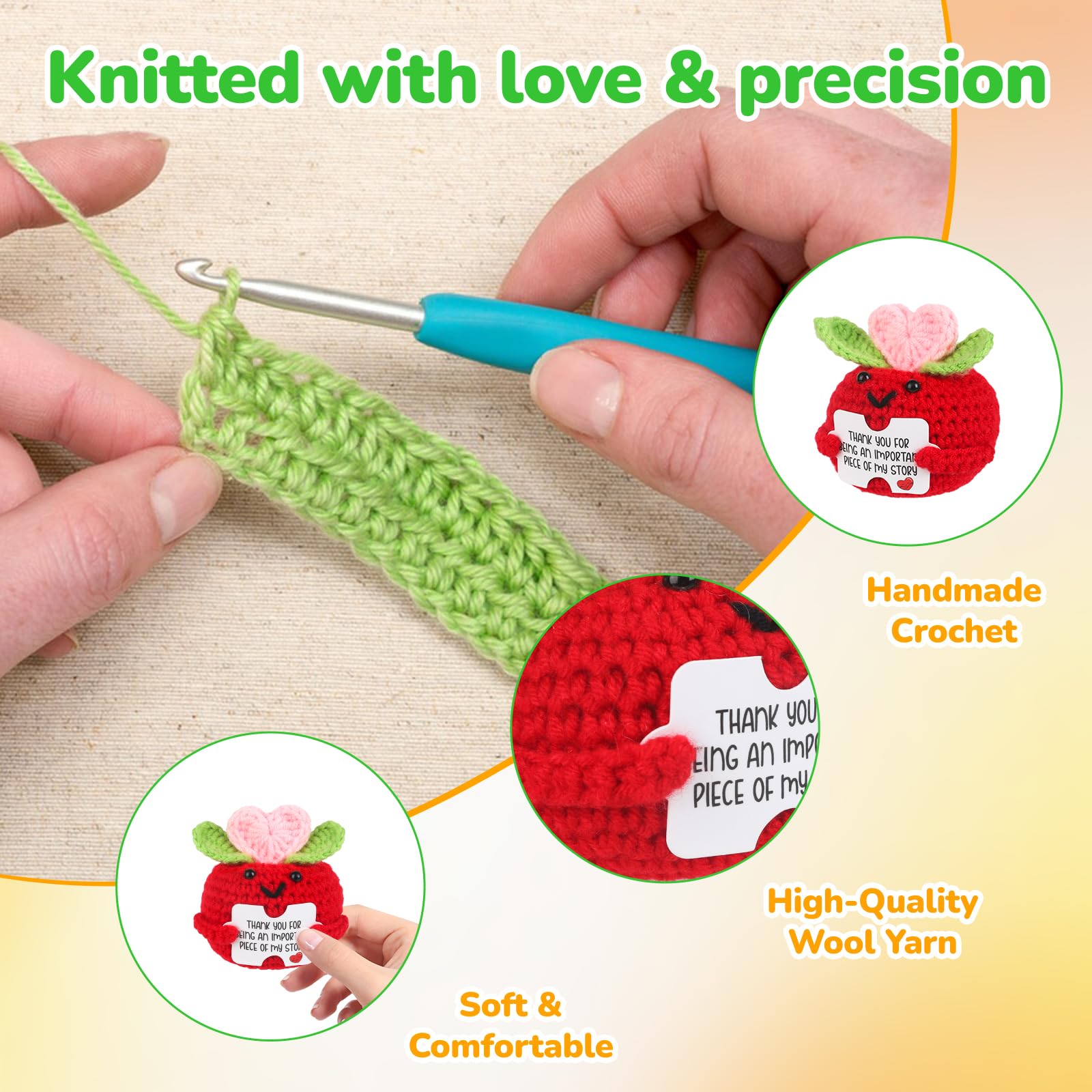 Chuchoter Appreciation Gifts for Teacher,Thank You Teachers Day Birthday Graduation Retirement School Gifts for Teachers Students, Mini Positive Apple Sunflower Doll Crochet for Boss Coworkers (Pink)