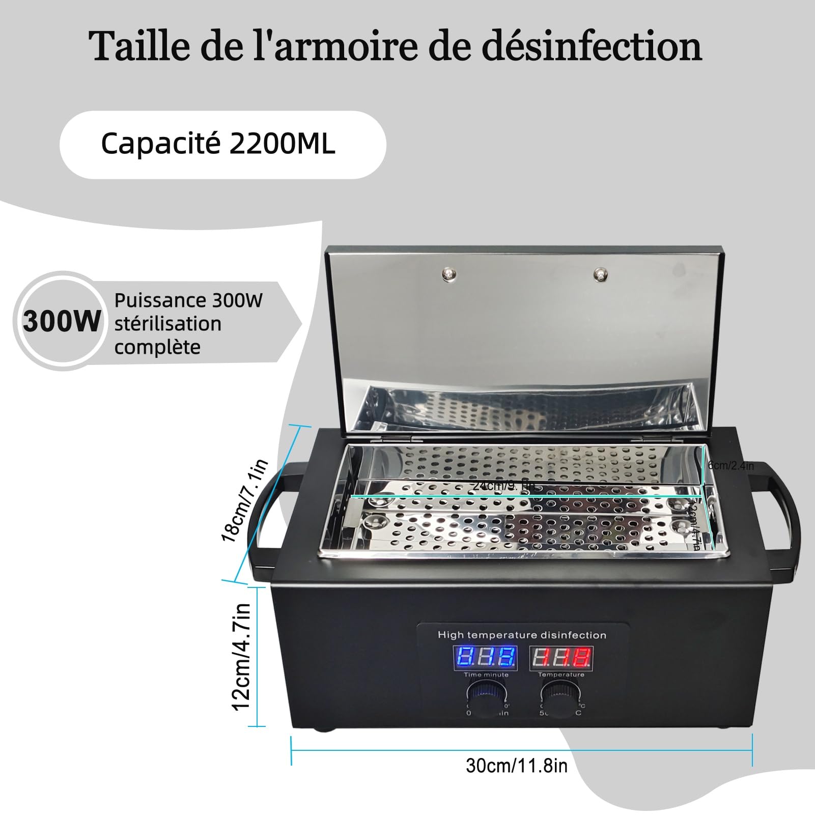 Stérilisateur haute température ongles outil stérilisateur avec timer pour cosmétiques, Footspflegestudios, salon de coiffure noir (Noir)