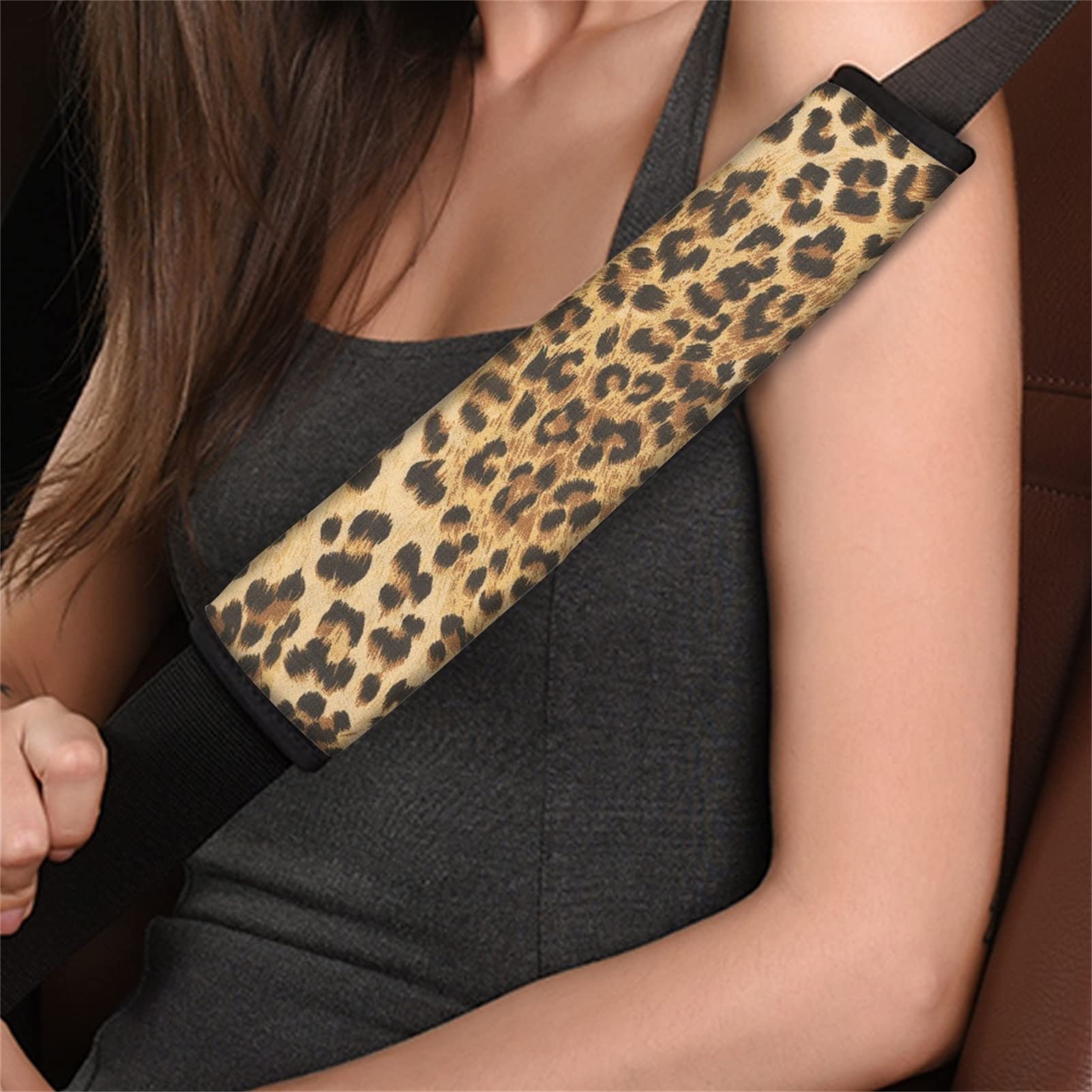 Lot 2 Housses Ceinture Sécurité Léopard - Rembourrage Épaule Voiture, Universel Femme Et Adulte, Motif Animalier