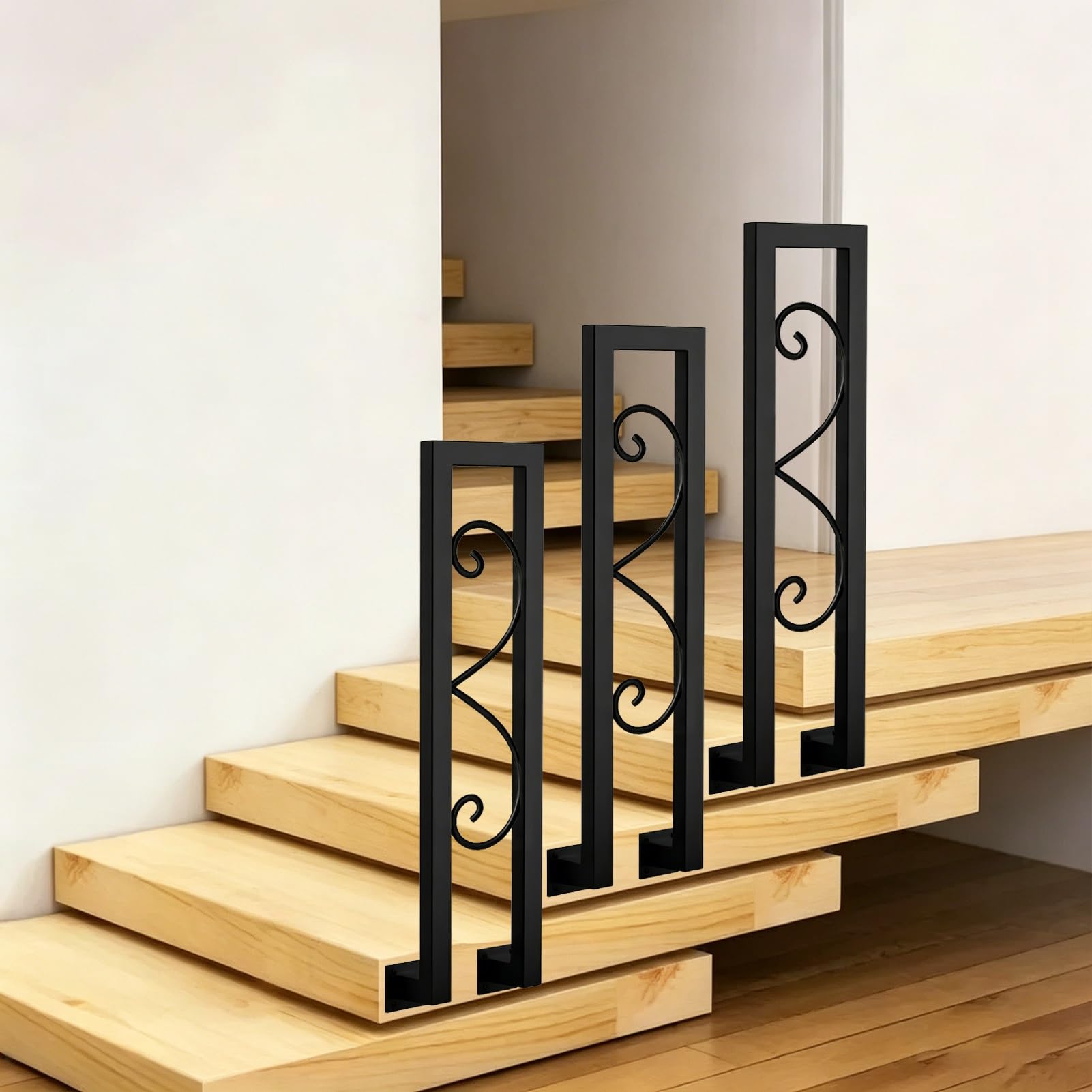 Marxan One Color Modern Black U-Shaped Stairs Handrail Banister, Side Wall Mount Traditional Handrails For Indoor And Outdoor Steps, Loft Corridor Support Rod(100Cm/39In)