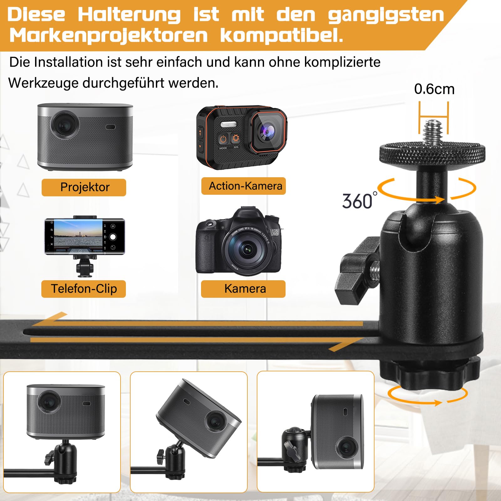 AKOZLIN Metall Projektorhalterung, 360° drehbare Projektorhalterung, höhenverstellbar, verdeckter L-förmiger Bodenständer (Sofa-Stand-Projector-N)