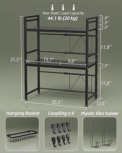 Miniatura 3 de NETEL Soporte extensible para microondas, estantes organizadores de encimera de cocina de metal de 3 niveles con soporte para toallas de papel y