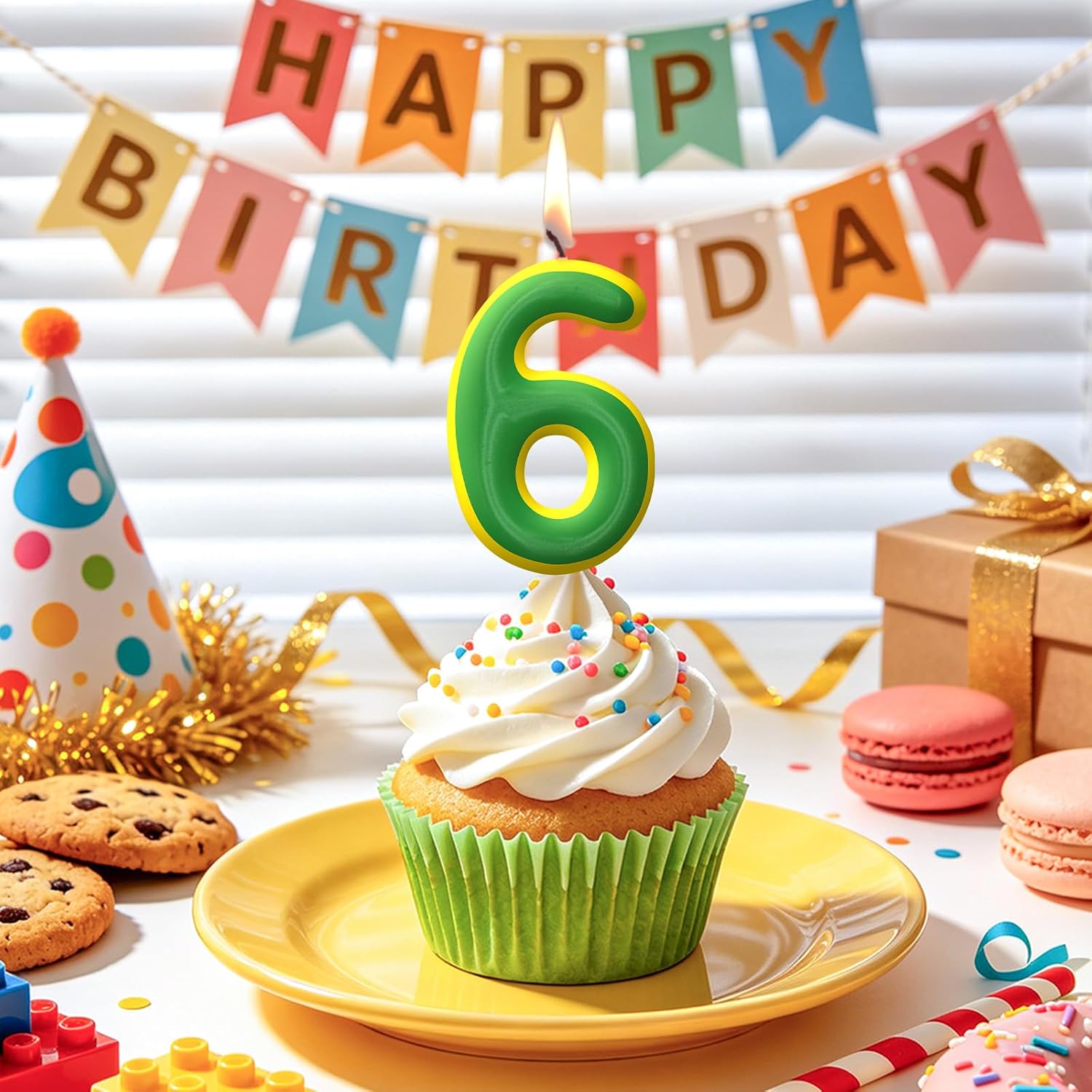 Number 2 Birthday Candles, Yellow Green Candles Cake Topper for Birthday Decorations, Cartoon Themed Candle for Boys Girls Cake Decorations, Cupcake Toppers, Birthday Party Decor Supplies