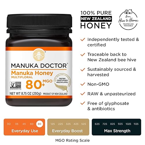 Miniatura 2 de MANUKA DOCTOR - Miel de Manuka MGO 80+ y MGO 125+, multifloral, 100% pura miel de Nueva Zelanda. Certificado. Garantizado. Crudo. Sin OMG (8.75