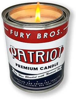 Fury Bros. Scented Candles for Men | Patriot | Campfire & Fresh-Cut Tobacco | Natural Soy Wax | Hand-Poured in The USA | Long 70-80 Hour Burn (12.5 oz) | Vintage-Inspired Tin Design | Dad Home Gift