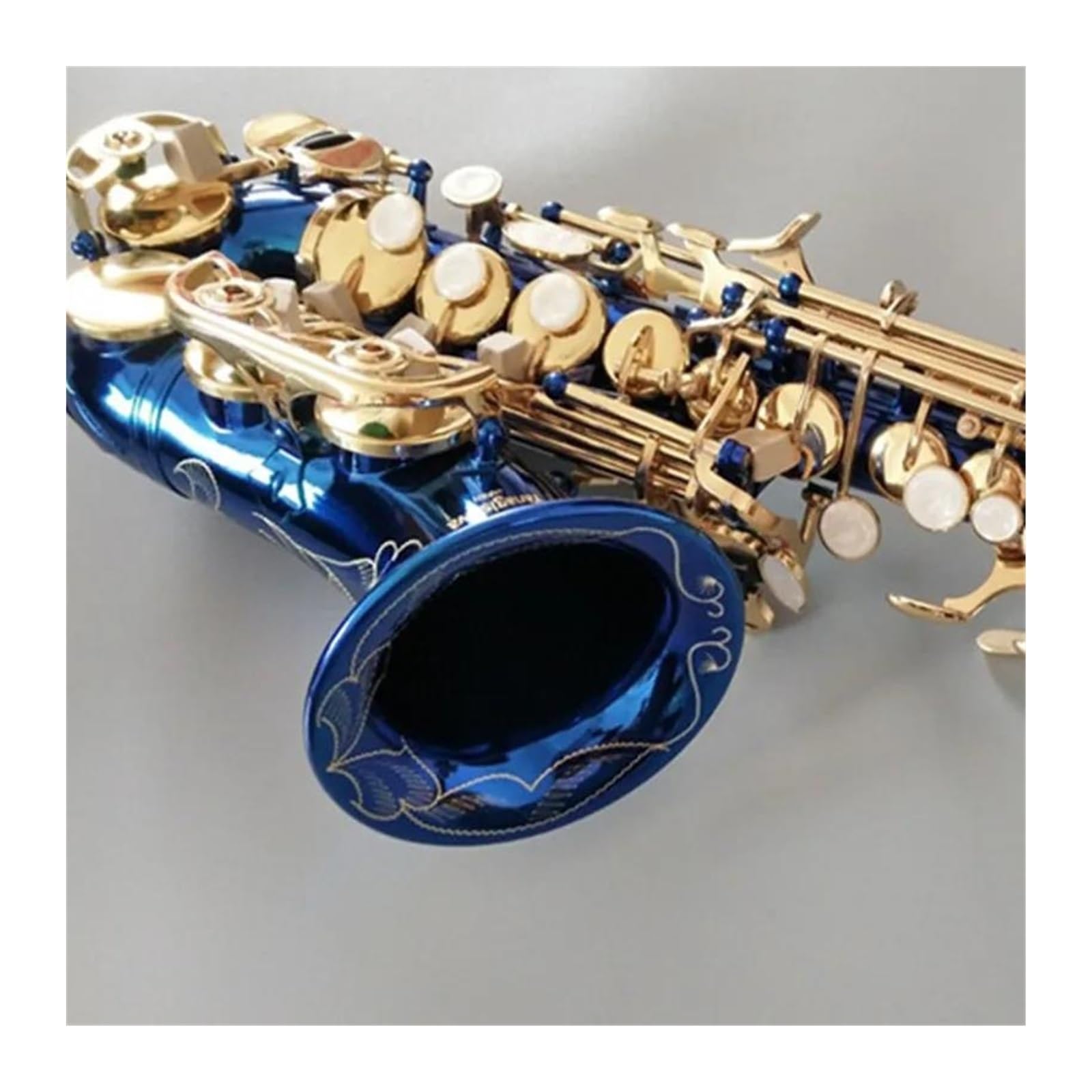 Sassofono Professionale Sassofono soprano curvo blu Si bemolle in ottone blu cielo oro sax con bocchino custodia