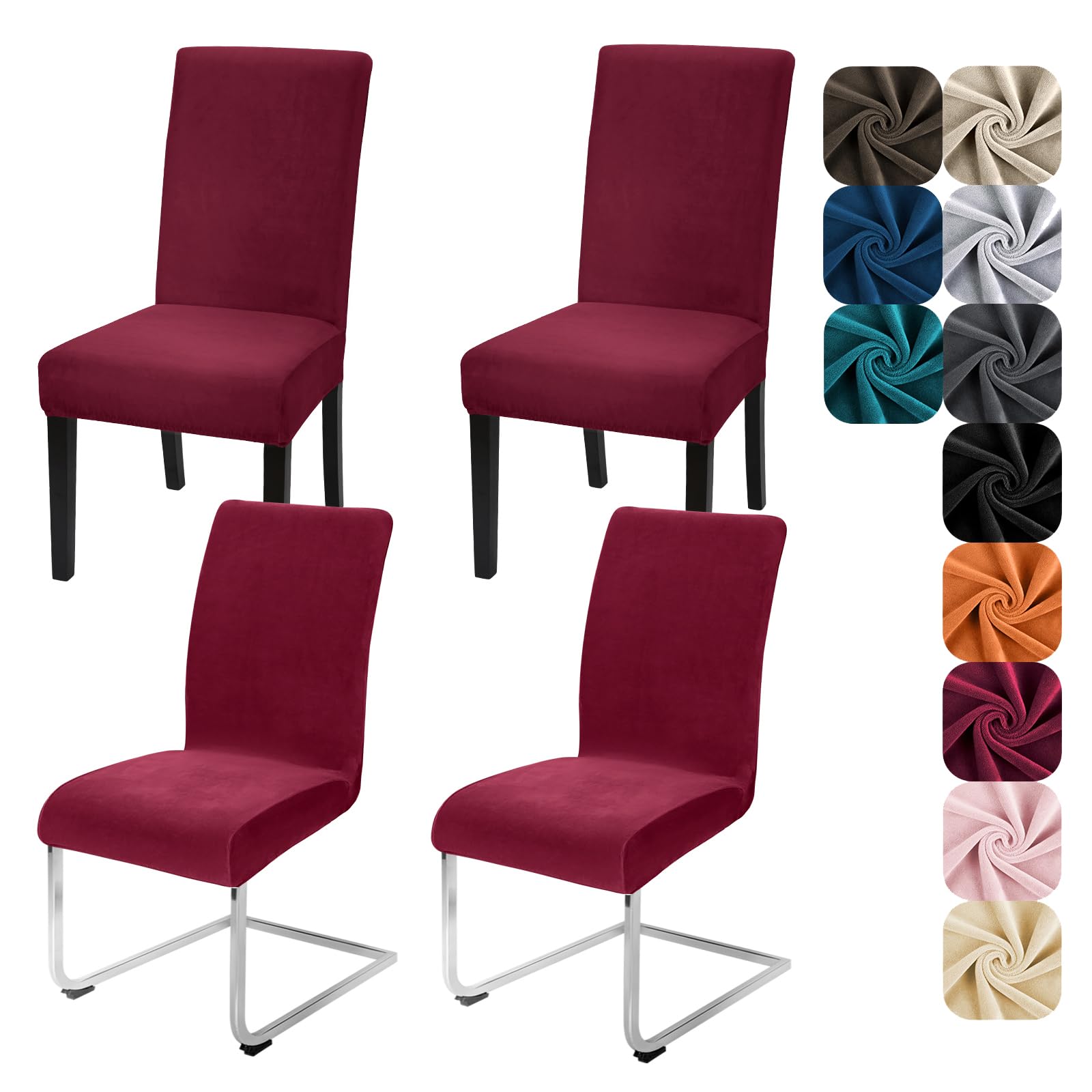 Alishomtll Dining Chair Covers Set of 4 Stretch Velvet Chair Covers for Dining Chairs Elastic Removable Chair Slipcovers Reusable Washable Chair Protector for Hotel Banquet Ceremony (Wine Red
