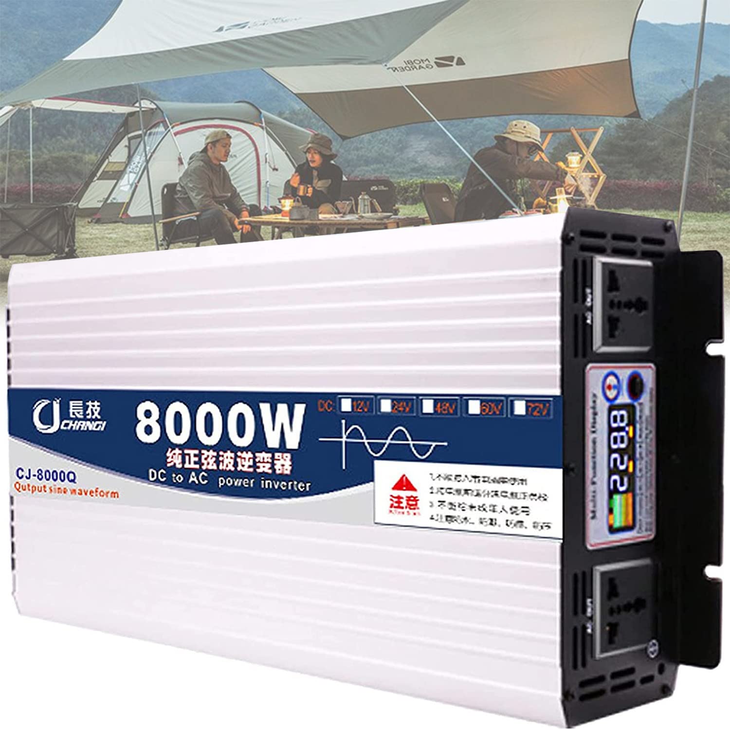 Przetwornica mocy czystej fali sinusoidalnej 5000W 6000W 7000W 8000W DC 12V 24V 48V 60V na AC110V 230V Przetwornica napięcia z uniwersalnym gniazdem i inteligentnym kolorowym ekranem,8000W-12V