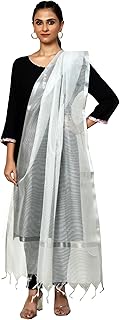 Women's Banarasi Organza Tissue Dupatta with Gold Zari Embroidery, Stole...