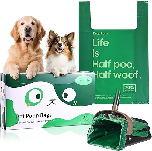 Paquete de 125 bolsas extra grandes para excrementos de perro A&H, bolsas de basura de mascotas con asa para arena de excremento de perro, gatos,