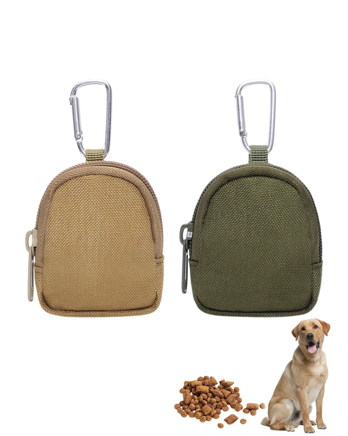 Sacchetti portatili per animali domestici da 2 pezzi in Piccola borsa per dolcetti, borsa da passeggio portatile, borsa per cani a mani libere (Colori militari e Fango)