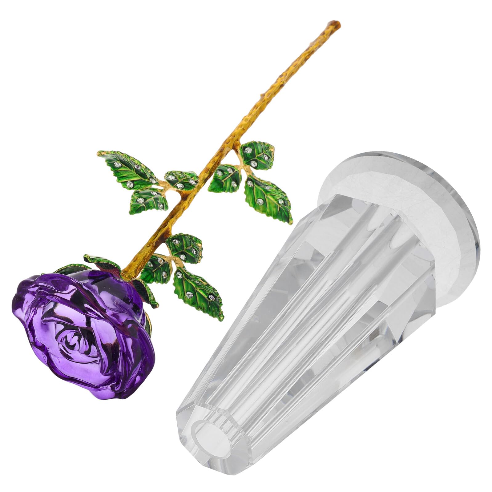 Gadpiparty Figura de Cristal Rosa Púrpura con Jarrón para Decoración de Aniversario Adorno Coleccionable Centro de Mesa Romántico Adecuado para Obsequio San Valentín o Boda