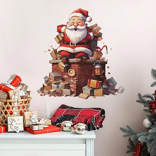 Adhesivos de pared de Navidad 3D de Papá Noel, removibles, Papá Noel, para llevar regalo, calcomanías de vidrio de Navidad, calcomanías para disponible en Yaxa Venezuela