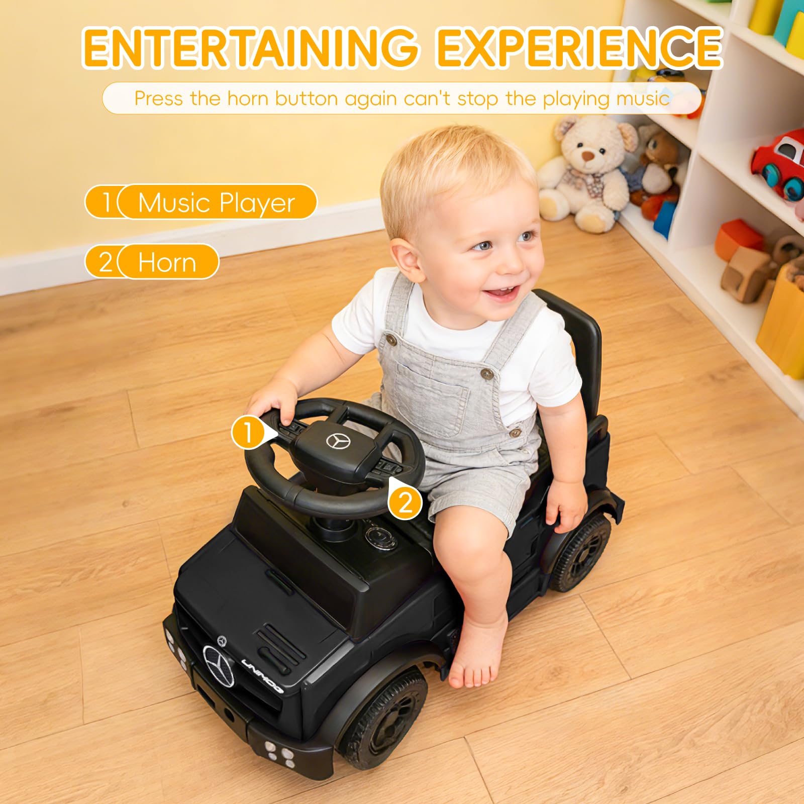 TCARAIWEN Macchina Cavalcabile Bambini Mercedes-Benz Unimog Licenza, Primi Passi per Bimbi 1-2 Anni, Auto Glissante con Barre di Sicurezza (Bianco)