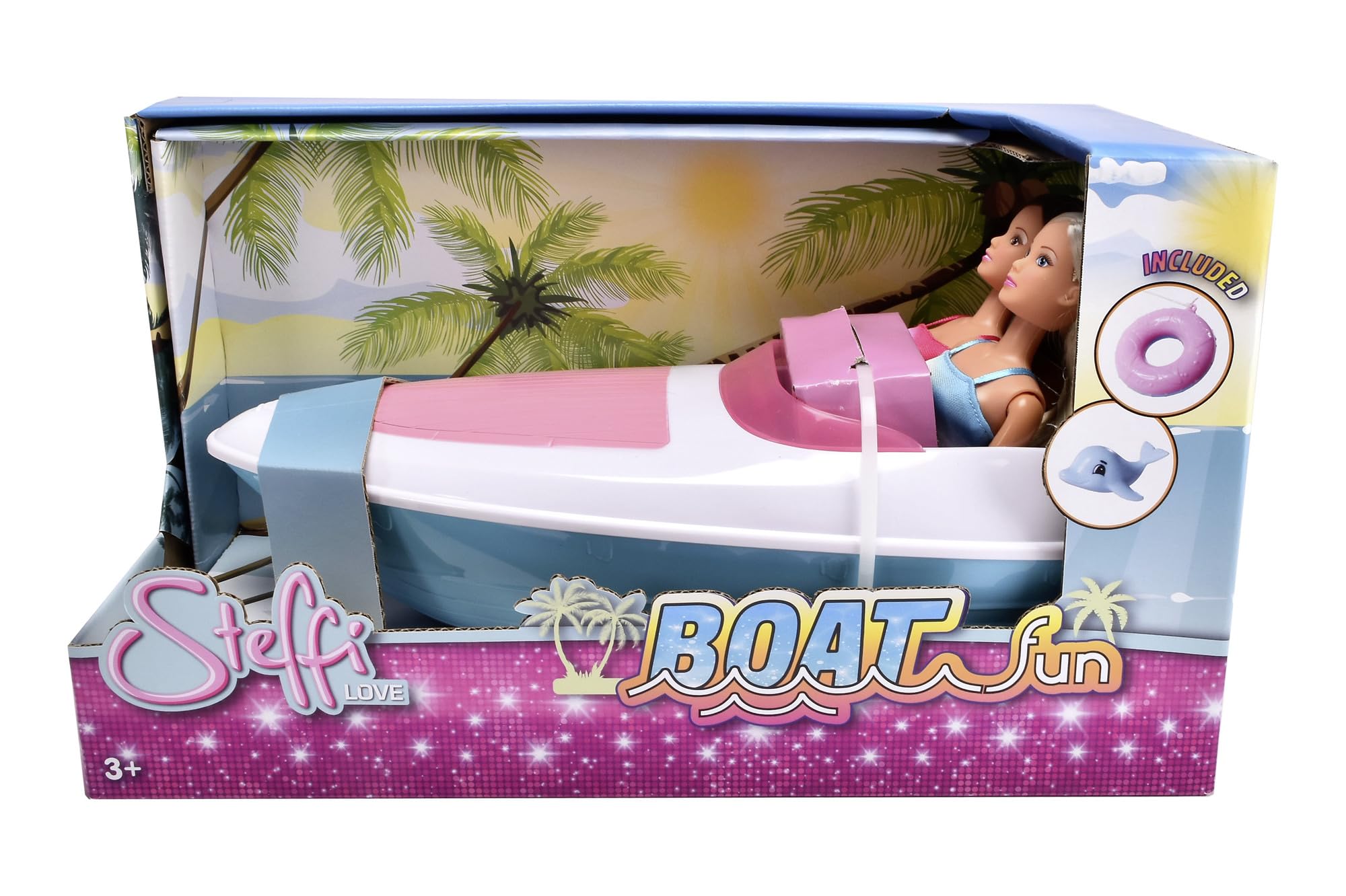 Simba 105733736 Steffi Love Boot Two Steffi in Swimsuit Including Boat with Bathing and Dolphin, 35 cm, from 3 Years