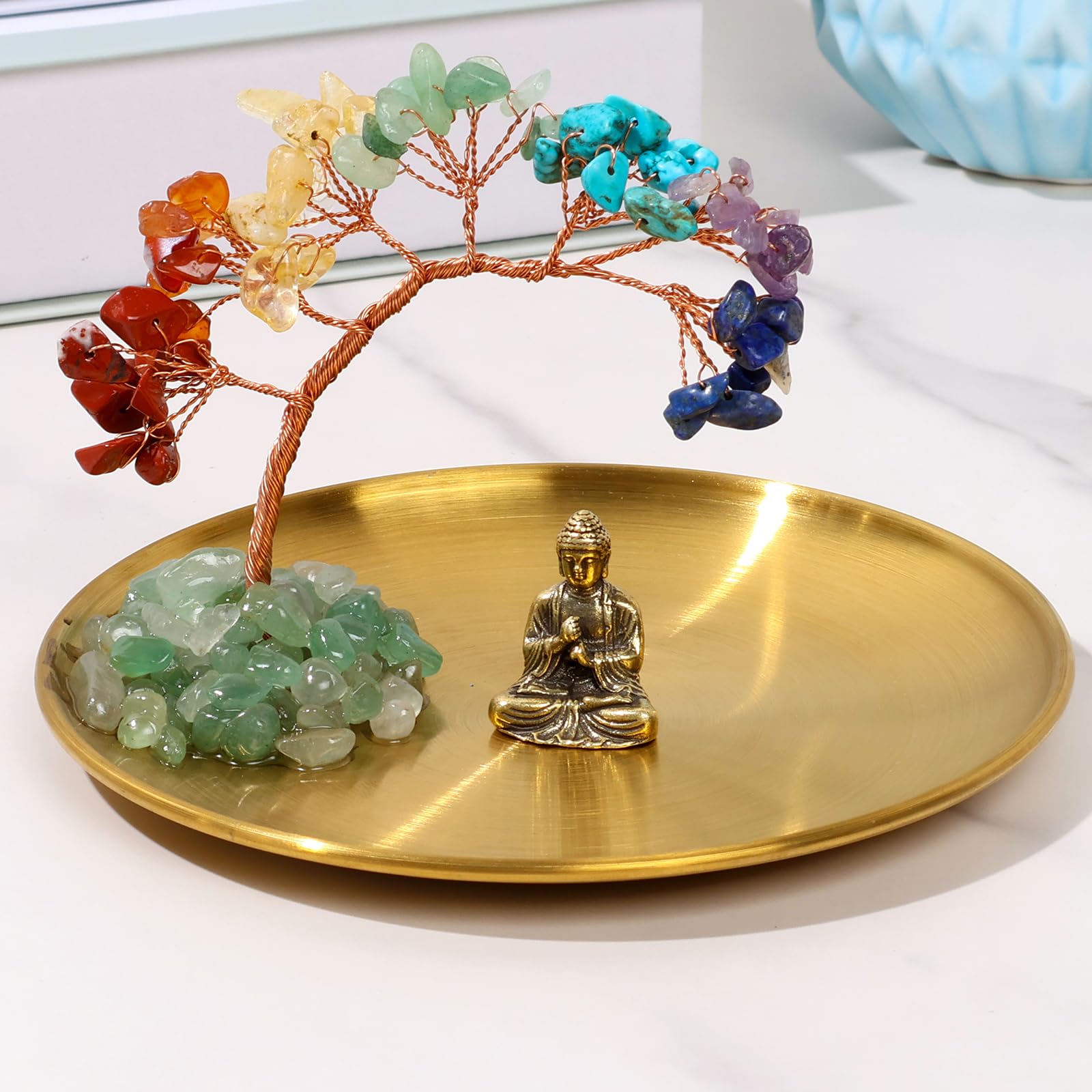 YUNYOUC 7 Chakra Crystal Tree with Buddha Statue, Energy Balance Tree of Life for Luck Wealth, Yoga Accessories, Living Room Bedroom Office Decoration, Bookshelf Decor