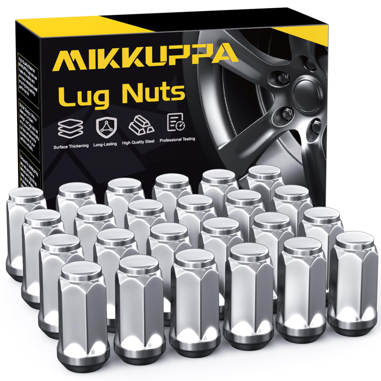 MIKKUPPA 24PCS M14x1.5 Skinny Lug Nuts, Chrome 19mm Hex, 1.8" Tall, 23mm Wide, Replacement for 1999-2022 Chevy Silverado 1500, 2009-2022 Traverse, 2007-2022 GMC Acadia Aftermarket Wheel