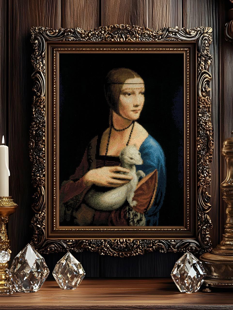 RIOLIS - Dama con l'ermellino secondo L. da Vinci 2222, Punto croce 30x40cm, Punto croce kit da ricamare, Disegni da ricamare, Embroidery kit, Set punto croce, Kit ricamo punto croce