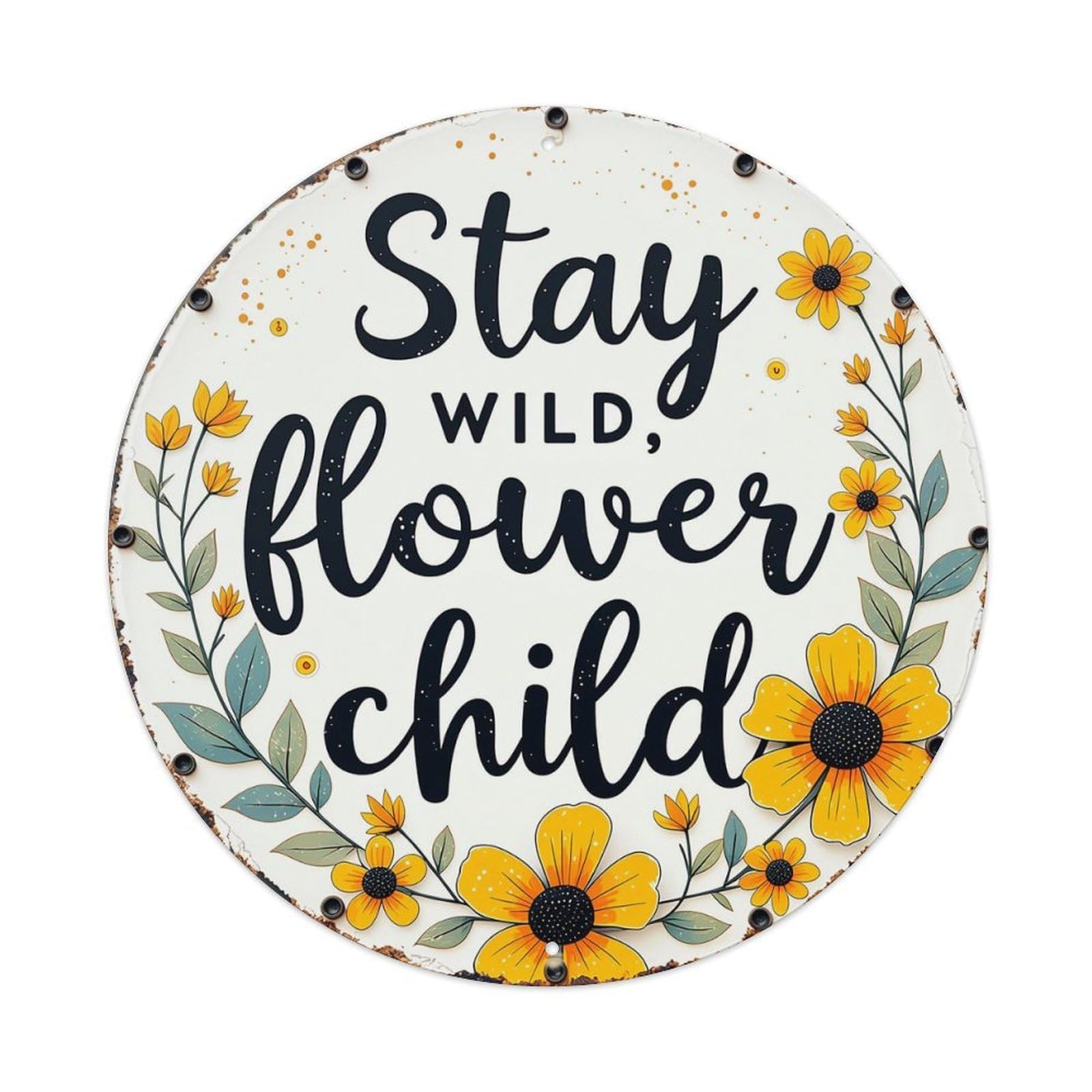 Jdyaojiesheng Vintage Floral Pattern With Yellow Daisies And Green Leaves Round Tin Sign Retro Metal Wall Decor Metal Poster, Home Bar Garage Farmhouse Cafe Wall Art Decoration 8X8inch