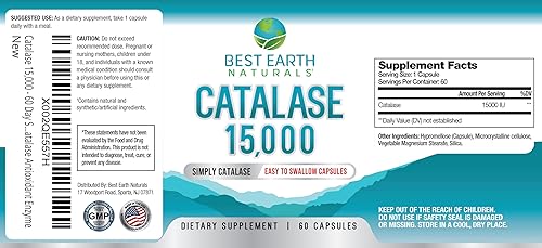 Miniatura 3 de Best Earth Naturals Catalase Supplement 15,000 - Suplementos capilares para cabello fuerte - 60 cápsulas (suministro para 60 días)