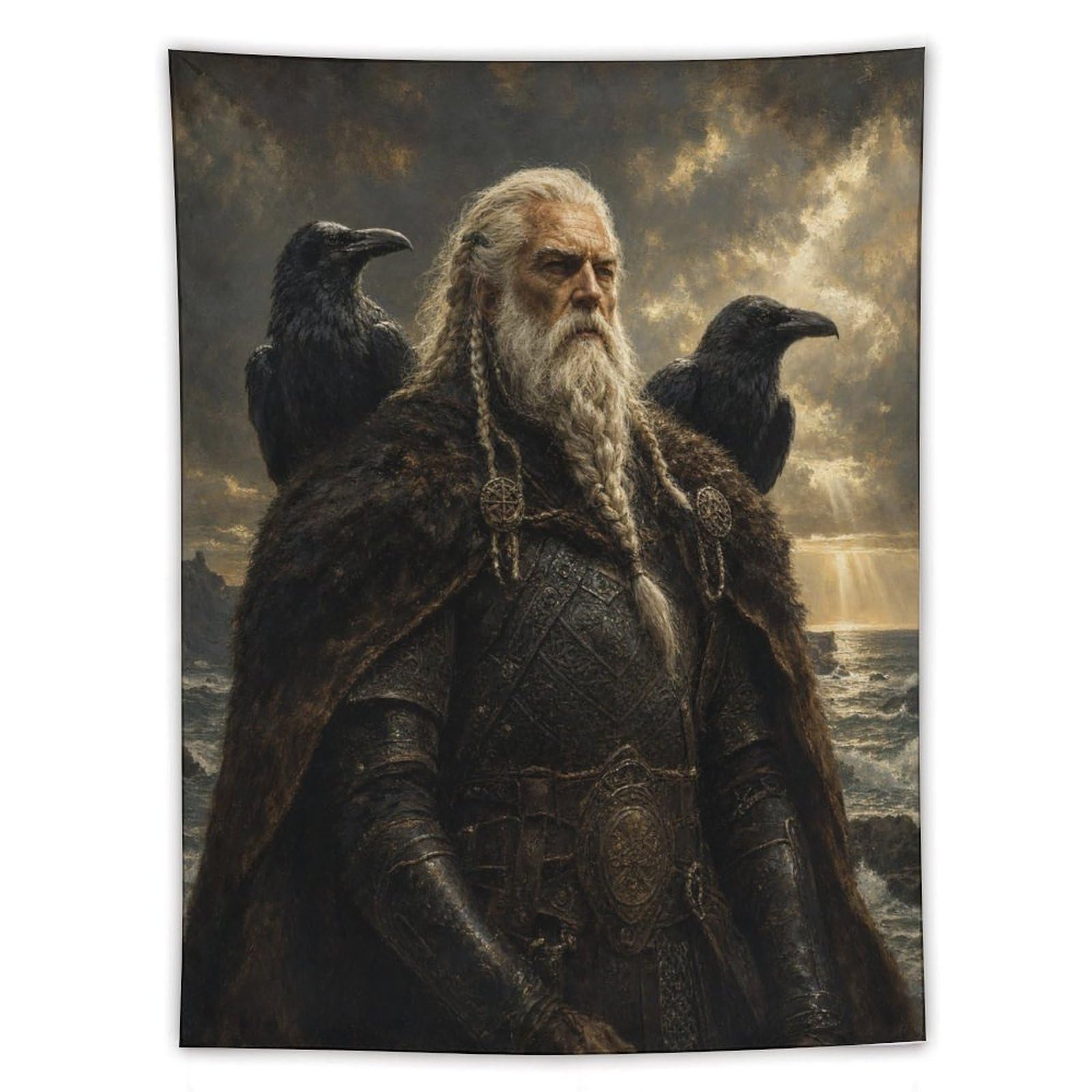 H3B8U2Y5 Odin with Ravens Wall Tapestry, Realistic Illustration, Dorm Room
