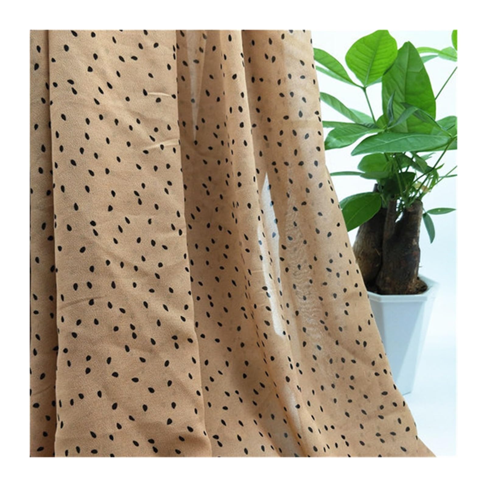 Polka Dots Fabric Polka Dots Pearl Chiffon Fabric By The Meter for Clothing Dresses Shirts Sewing Printed Drape Thin Soft Cloth(Curry Sesame dot)