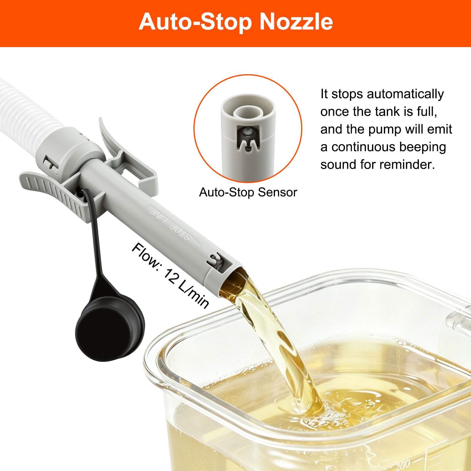 Pompa di trasferimento del carburante portatile, 3,2 GPM 5 V, pompa a sifone elettrica con sensore di arresto automatico, tubo di aspirazione flessibile, alimentazione USB/a batteria, per benzina