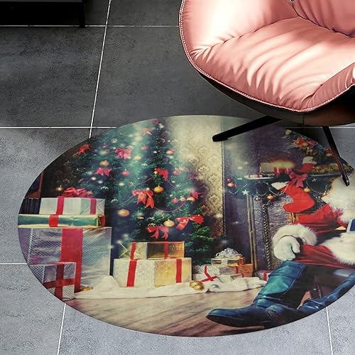 NAWFIVE Alfombras redondas de 3 pies con diseño de Papá Noel, chimenea, sala de juegos, antideslizante, árbol de Navidad, tapete suave y absorbente