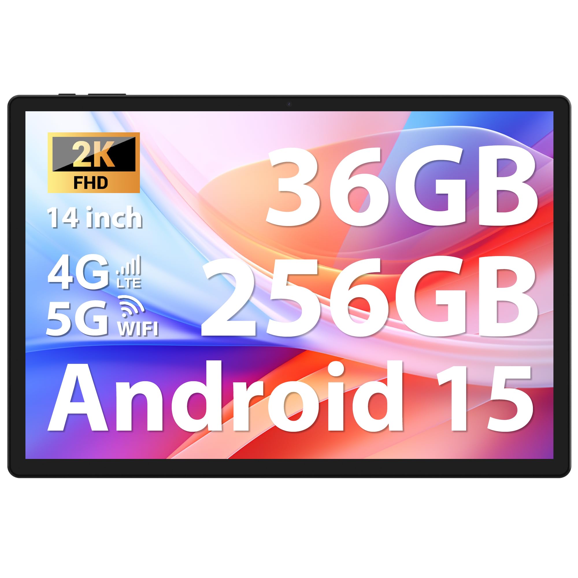 FASTWD Tablet 14 Pollici 2K Android 15 Tablet Octa-Core 2.0Ghz,36GB RAM+256GB ROM/2TB,20W/11580mAh,Foto AI 13MP+8MP,2000 * 1200 incell FHD+,Face Unlock/GPS/BT 5.0/TÜV/USB-C,Grigio