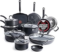 T-Fal Ultimate Hard Anodized Nonstick 17-Piece Cookware Set - Thermo-Spot Tech, Dishwasher Safe, Oven Safe Onyx Black