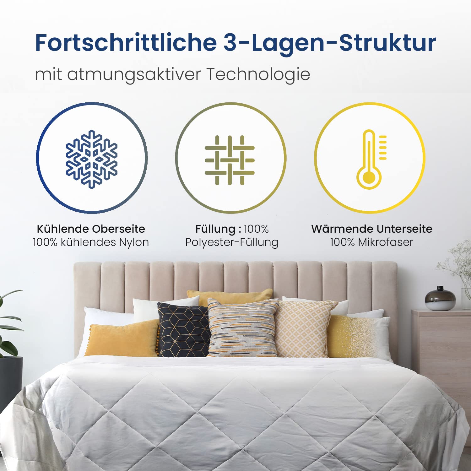 Cosi Home Premium Kühldecke 150x200 cm Grau Q-Max>0.4 Kühlfasern atmungsaktiv gegen Nachtschweiß