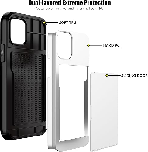 Miniatura 3 de Nvollnoe Funda para iPhone 12, iPhone 12 Pro con tarjetero resistente de protección de doble capa a prueba de golpes, ranura para tarjeta oculta,