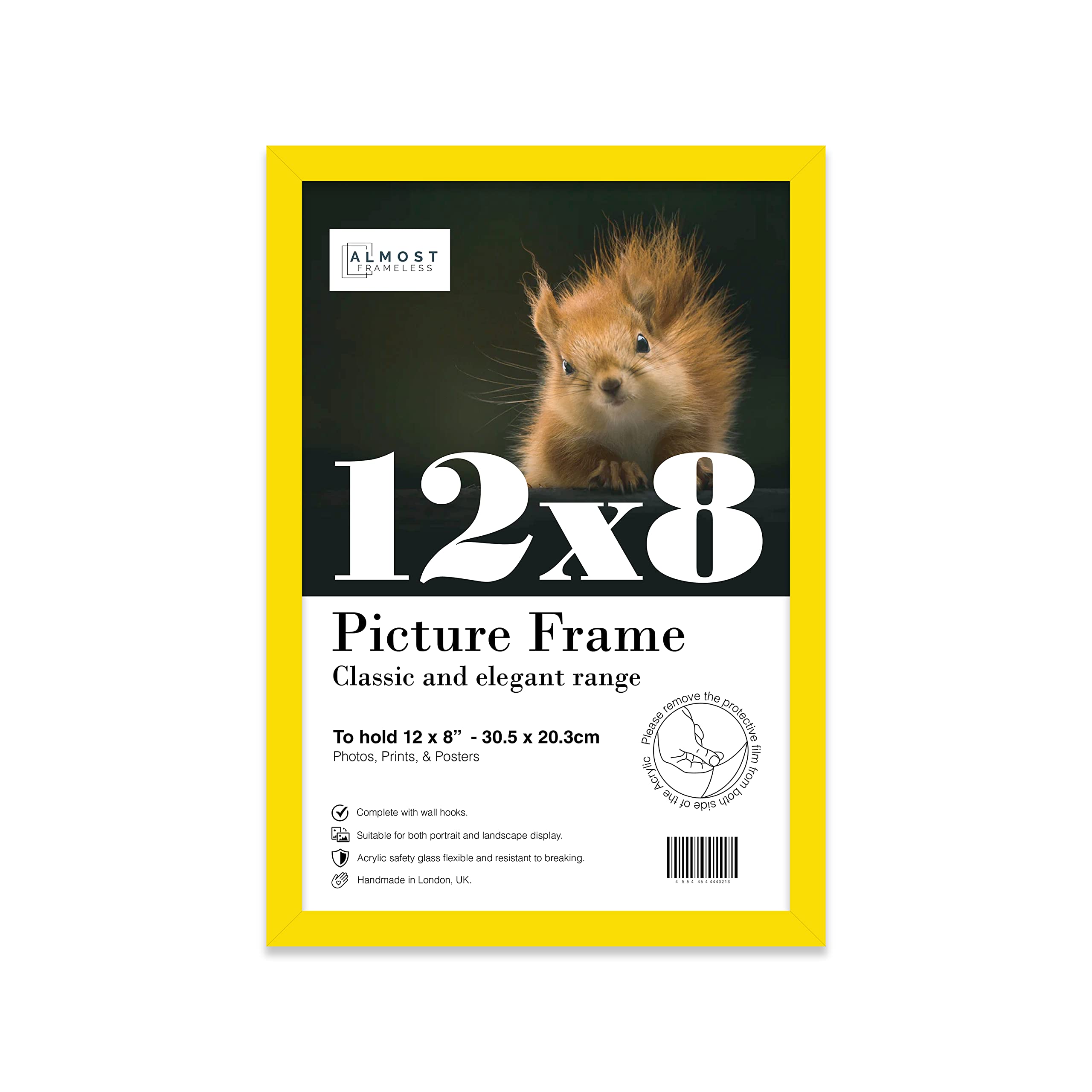 12x8 Inch Yellow Photo Frame Wall Mountable and Freestanding Picture Frame Standard Photograph Size, 12" X 8" (31 X 20cm)