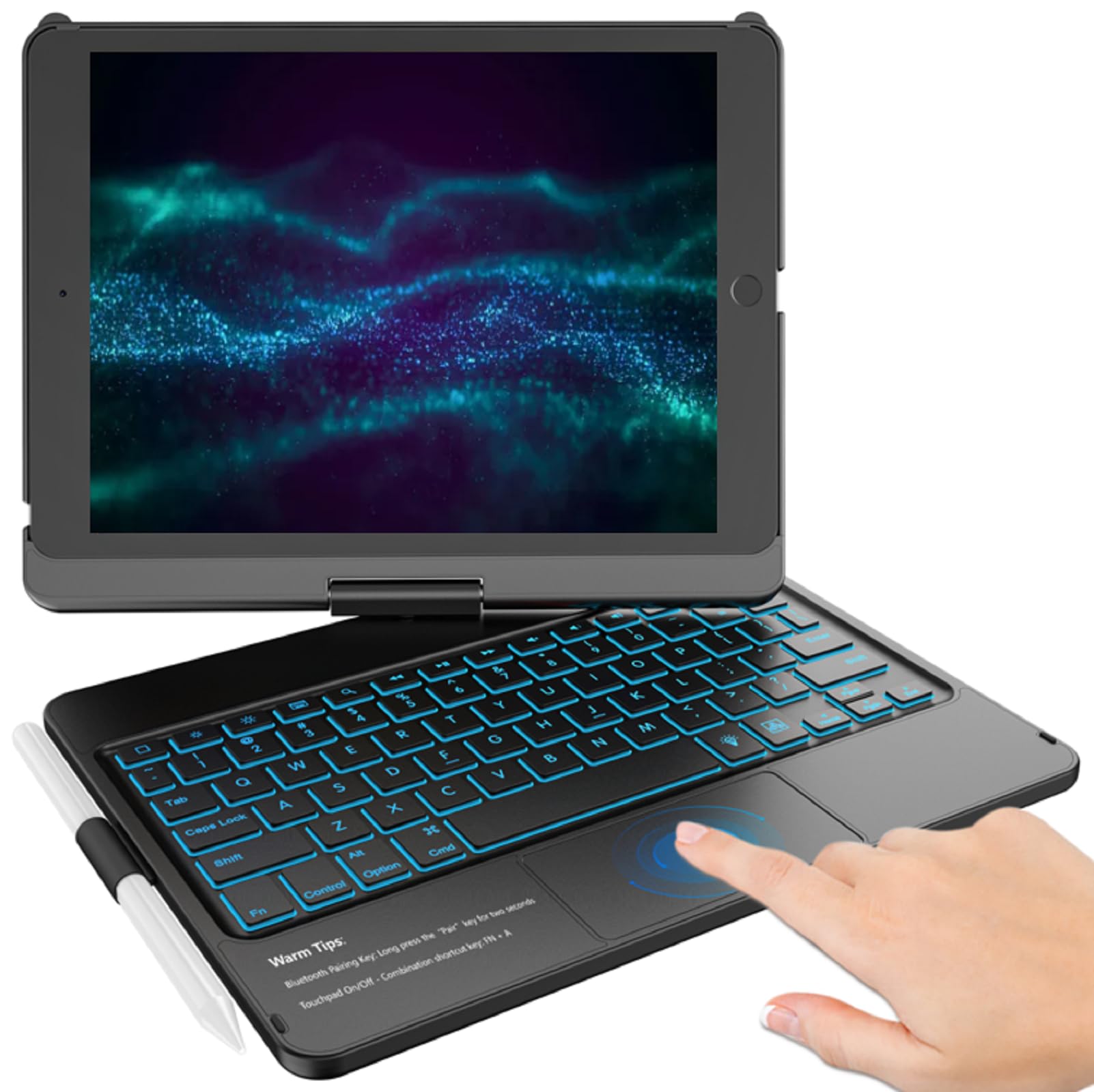 KBCASE Touchpad Keyboard Case for iPad 9th/8th/7th 10.2 inch, Backlit Trackpad Keyboard, 360°Rotatable Case with Pencil Holder for iPad 9th/8th/7th Gen (Black)