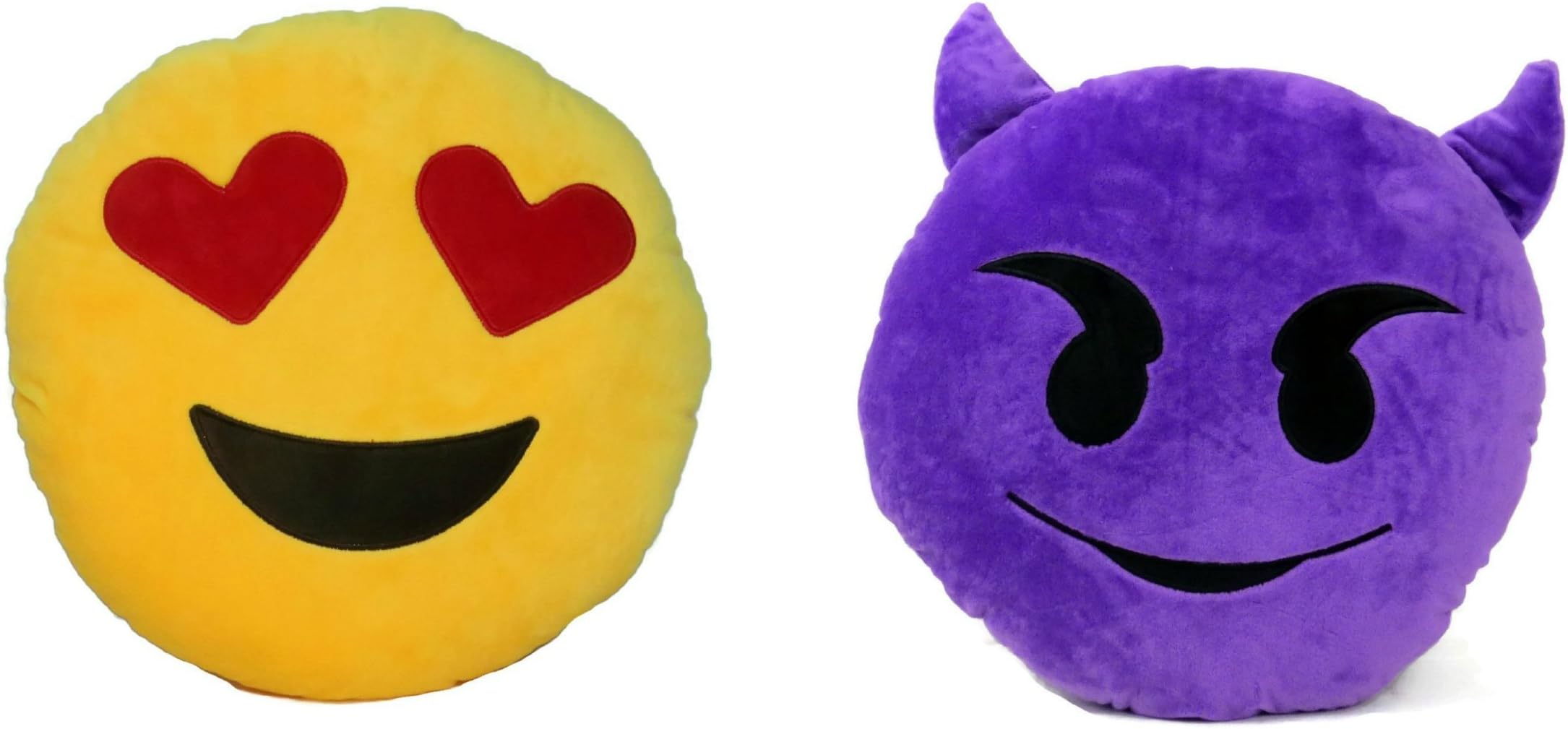 Set of Soft Emoji Plush Decorative Throw and Bed Pillow (Heart Eyes + Demon Emoji)