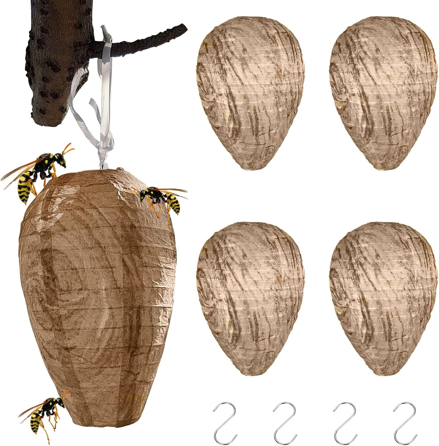 4 Pieces Wasp Nest Decoy, Hanging Artificial Wasp Nest, Dummy Wasp Nest
