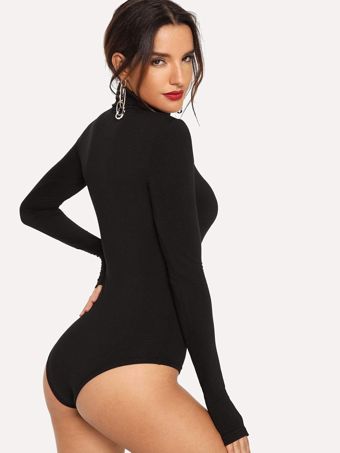 Floerns Women's Solid Leotard Long Sleeve Turtleneck Bodysuit - Image 2