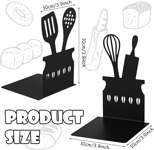 Miniatura 2 de Zonon Sujetalibros de cocina negros de 5.9 x 3.9 x 3.9 pulgadas, cuchara decorativa de metal para libros de cocina