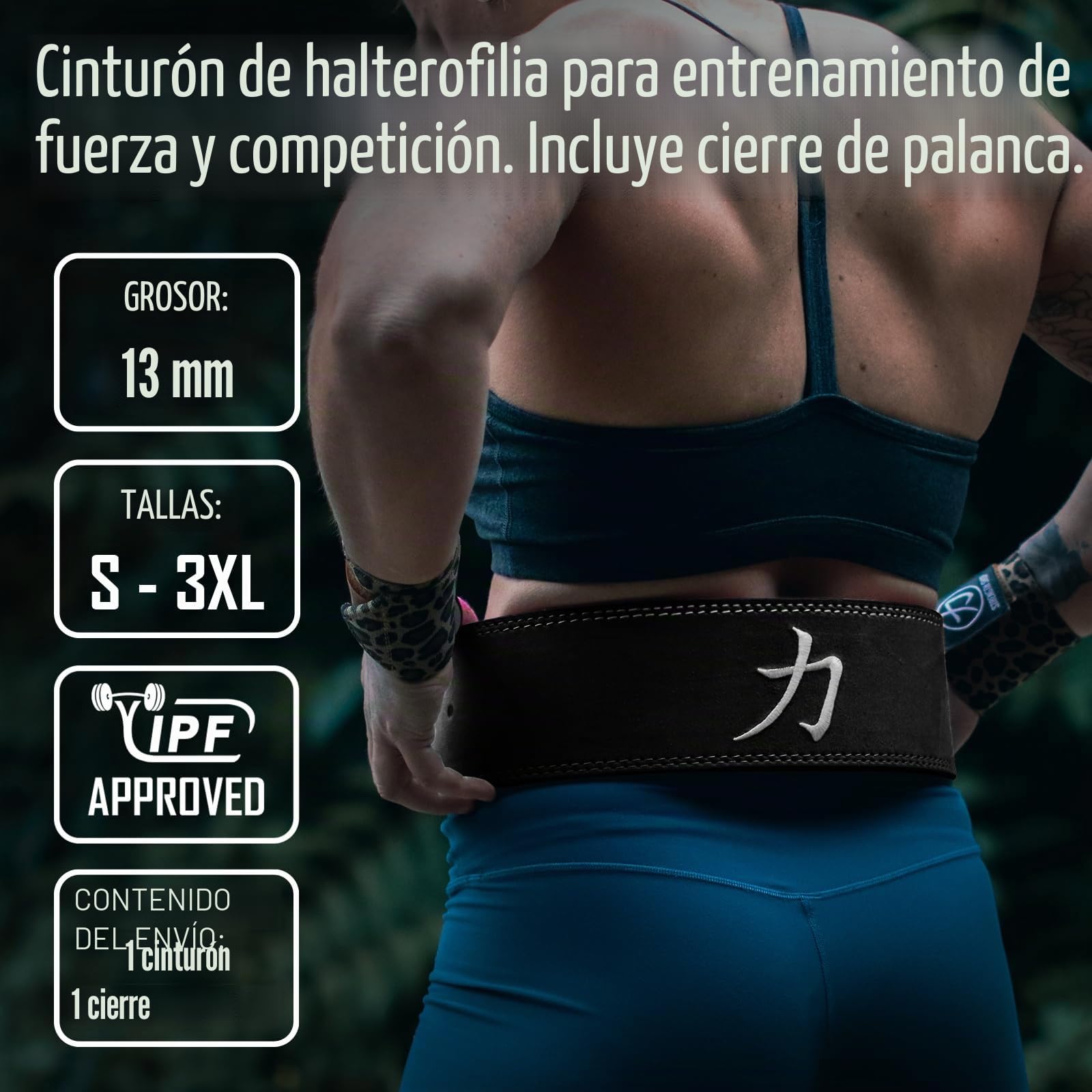 Strength Shop Cinturón de Levantamiento de 13mm con Hebilla de Palanca, Certificado IPF, Resistente y Duradero, Estabiliza el Tronco y la Columna Vertebral durante el Entrenamiento