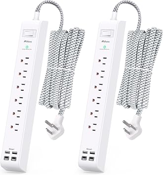 2 Pack Extension Cord 10ft Power Strip - Surge Protector with 6 Outlets 4 USB Charging Ports, Flat Plug, Overload Protection, Wall Mount for Home Office, Dorm Room Essentials