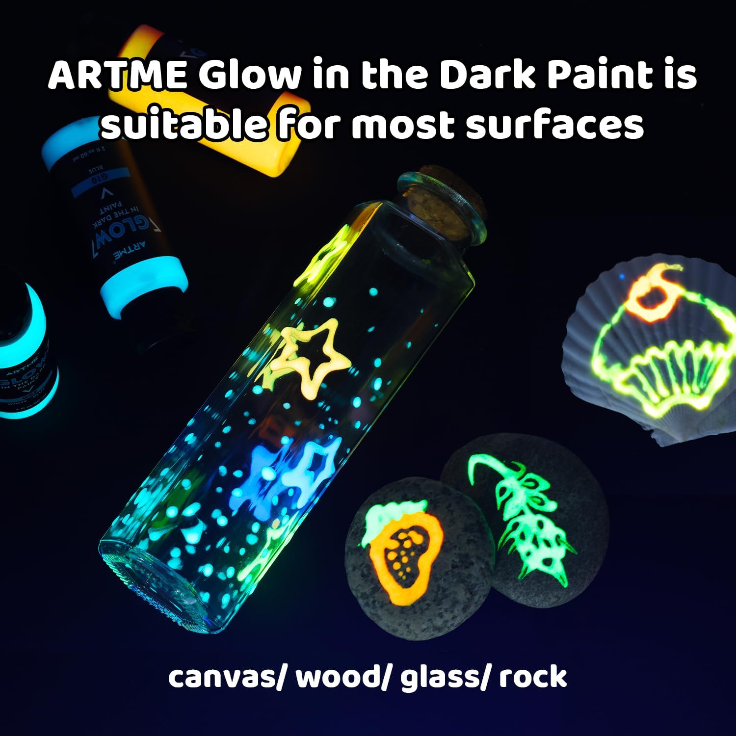 ARTME Glow in The Dark Paint, 10 Bright Colors 60ml2oz Blacklight Paint